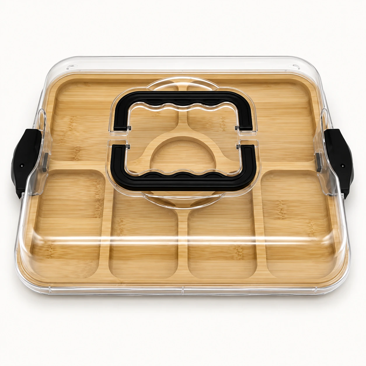 Rectangular Wood-Look Charcuterie Board with Lid and Center Compartment