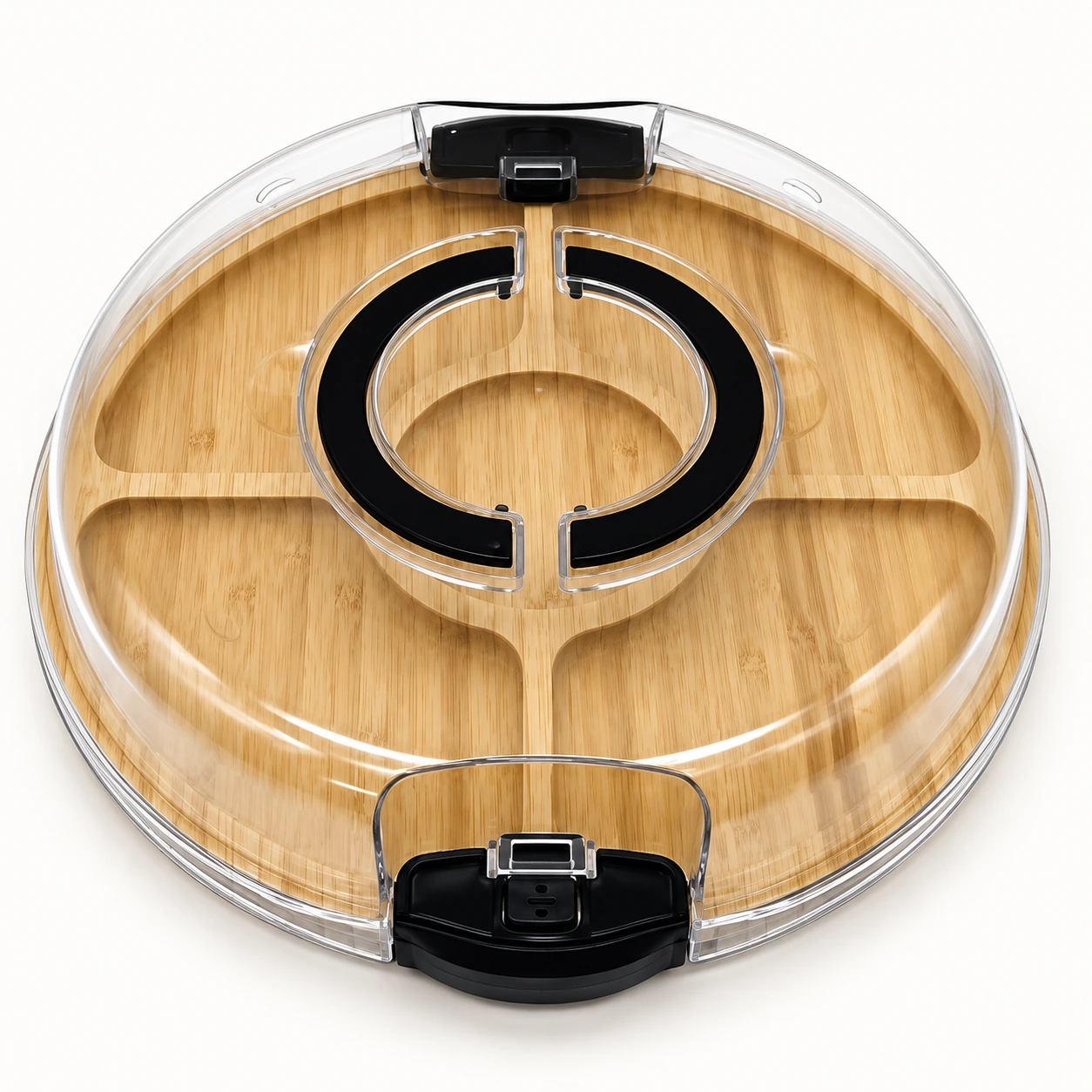 Round Wood-Look Charcuterie Board with Lid and Center Compartment