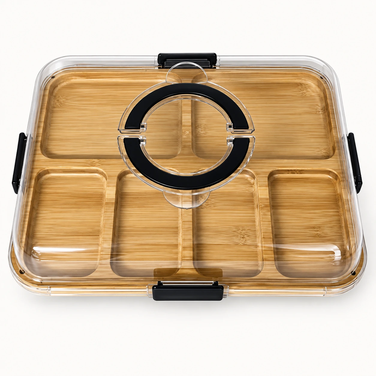Rectangular Wood-Look Charcuterie Board with Lid and Ring Handle