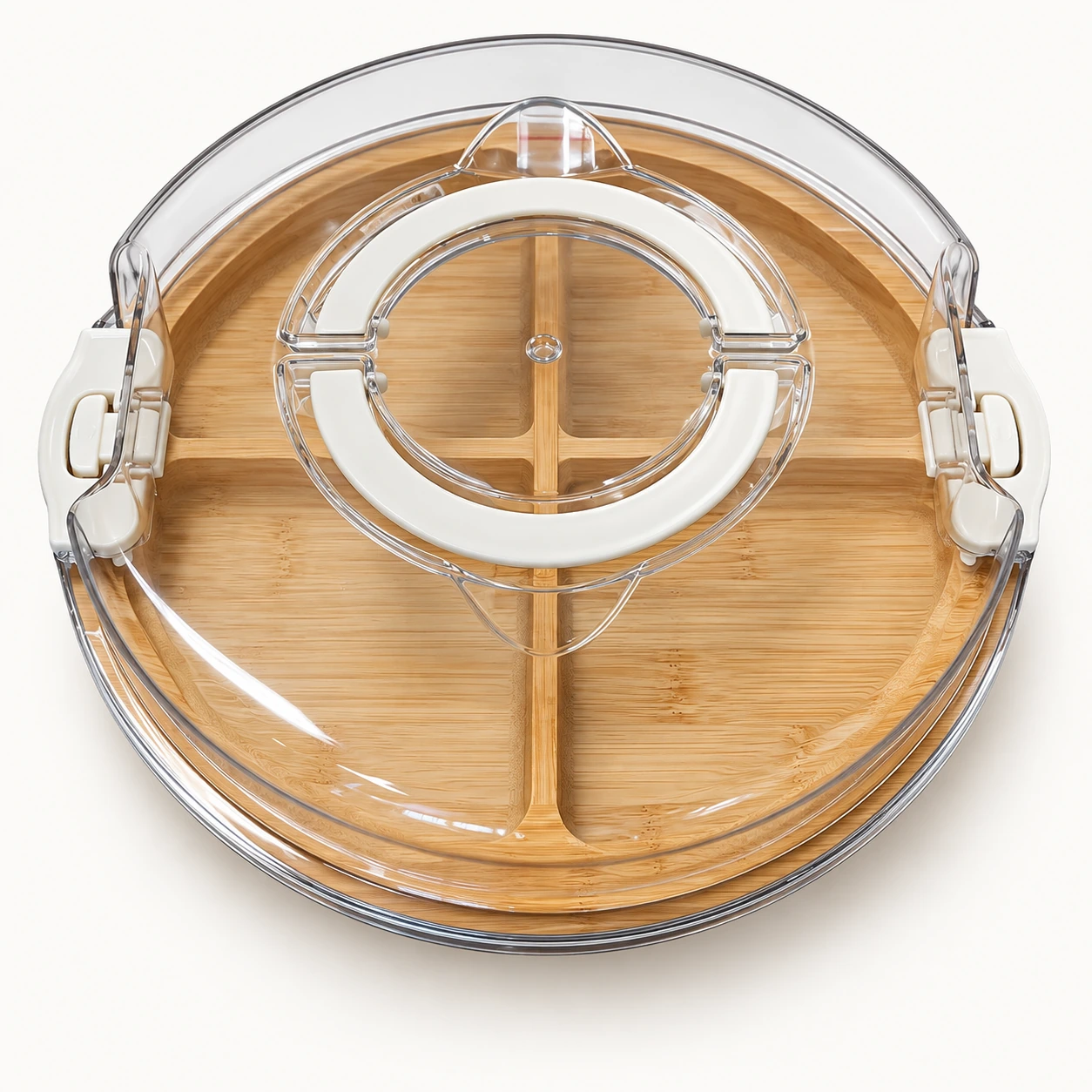 4-Compartment Round Bamboo Charcuterie Board with Lid