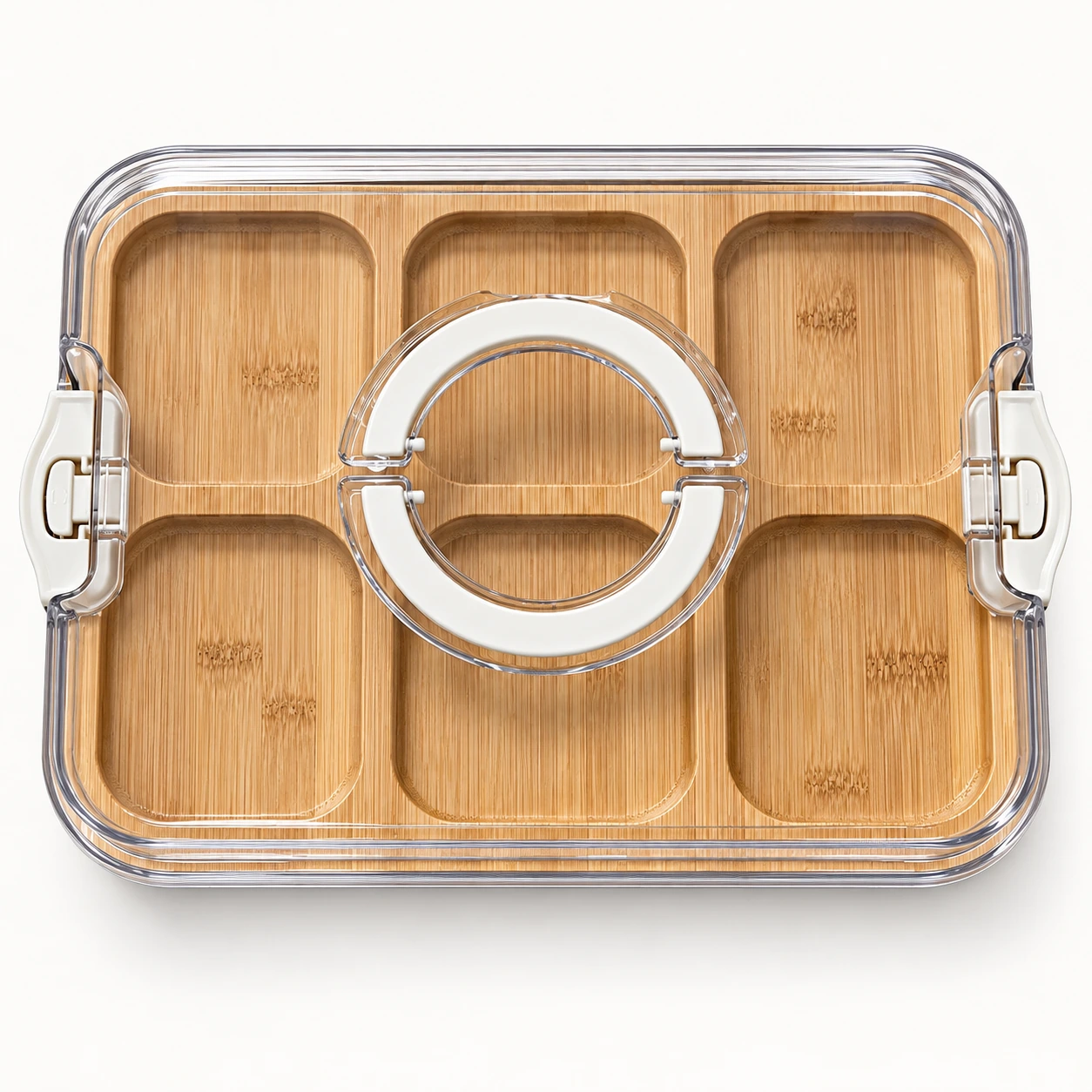 6-Compartment Rectangular Bamboo Charcuterie Board with Lid