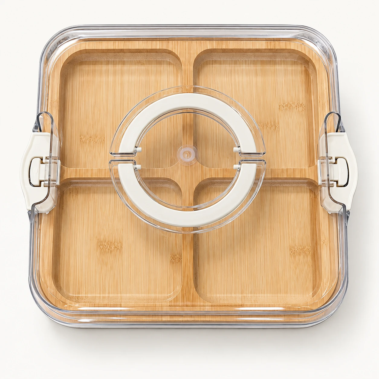 4-Compartment Square Bamboo Charcuterie Board with Lid