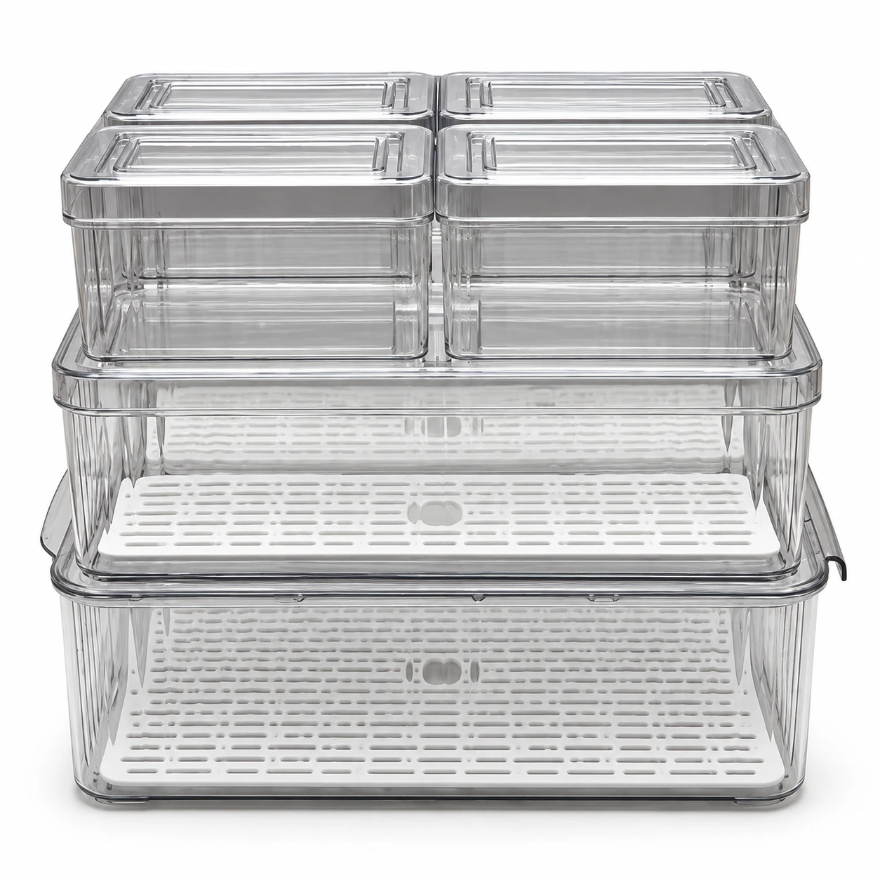 Clear Food Keepers with Drain Inserts - Three-Size Collection