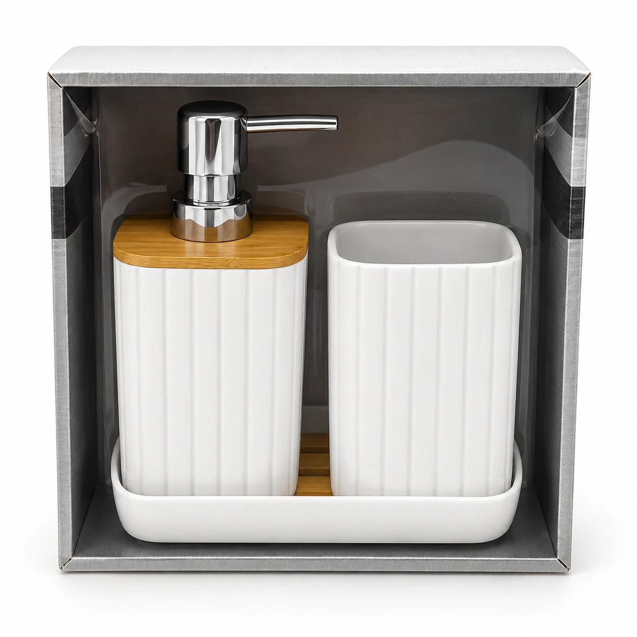 Soap Dispenser and Cup Set with Tray