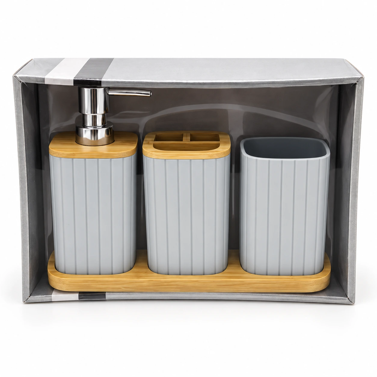 Ribbed Bathroom Accessory Set with Tray