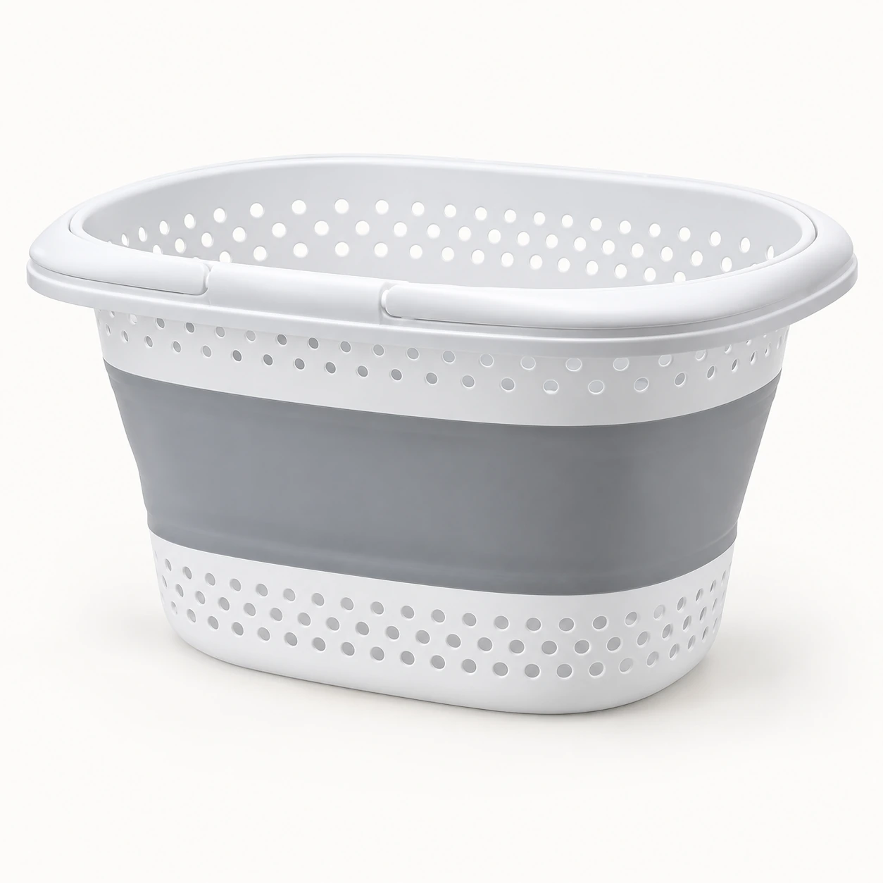 28L Oval Laundry Basket with Folding Handles