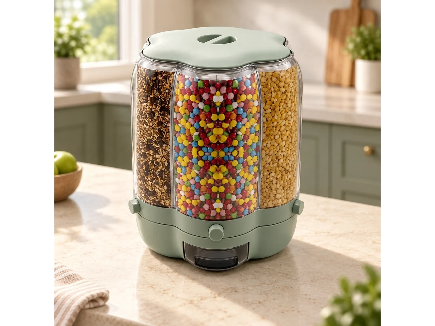 Rotating Compartment Cereal and Rice Dispenser