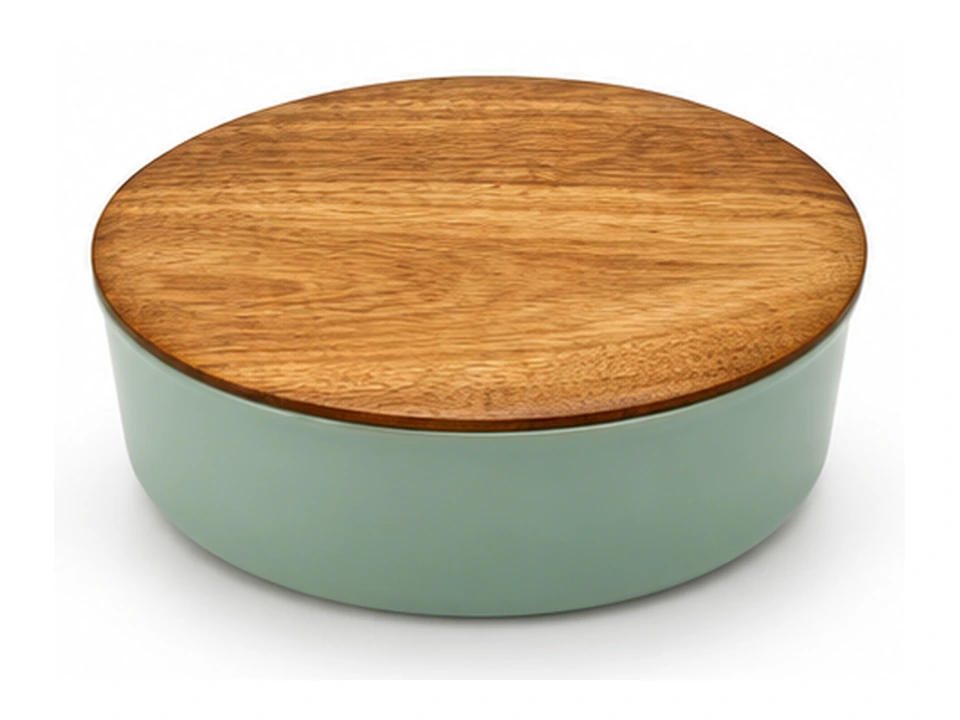Oval Wood-Look Lid Lunch Box